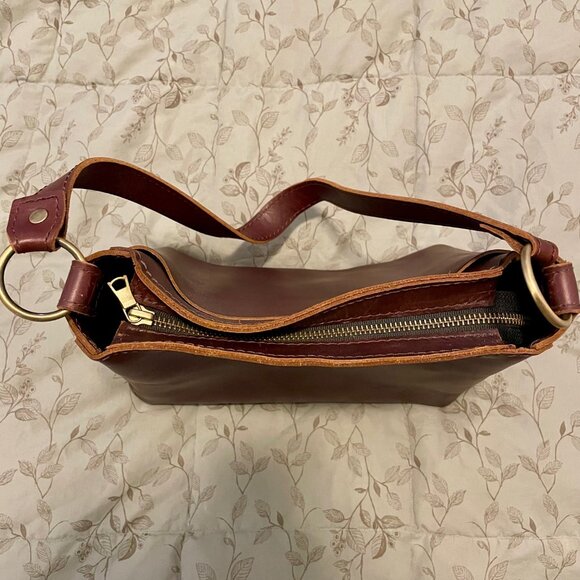 Portland Leather Triangle Shoulder Bag in Cognac Color - Picture 6 of 7